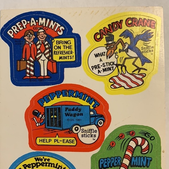 Vintage 80’s GIL Sniffle Sticks Scratch & Sniff Stickers - PEPPERMINT - Rare - Picture 3 of 8